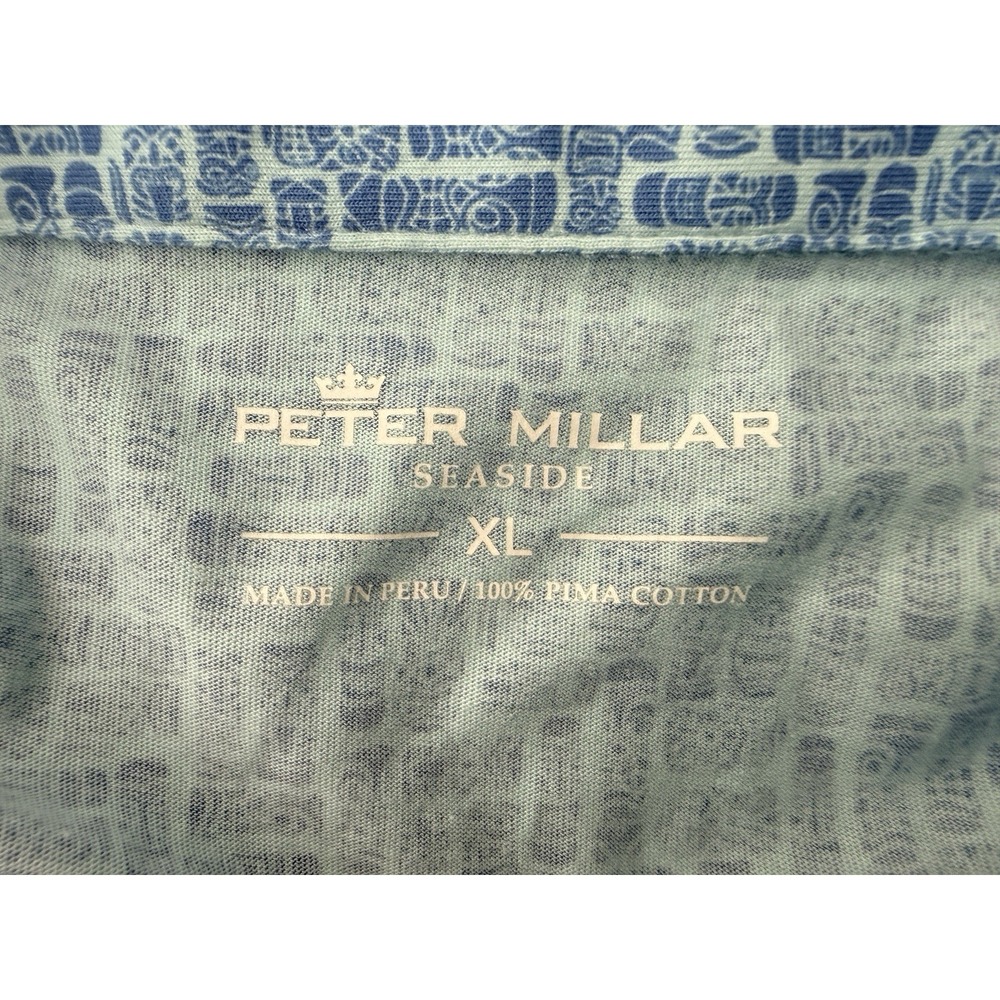 Peter Millar Seaside Polo XL Blue Tiki Resort Pima Cotton Luxury Golf Shirt - Picture 11 of 14
